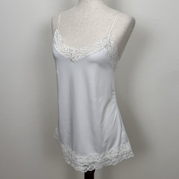 White House Black Market Top Womens XL White Lace Trim Cami Siren Fairy Coquette - Picture 5 of 12